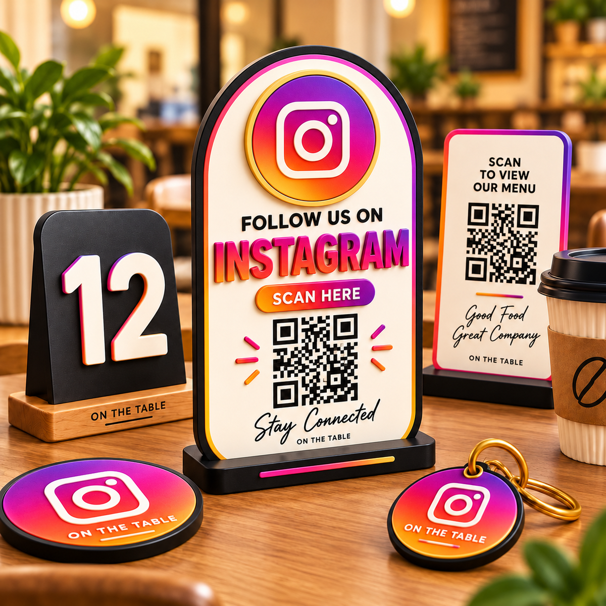 3D-printed Instagram QR code social card for cafés