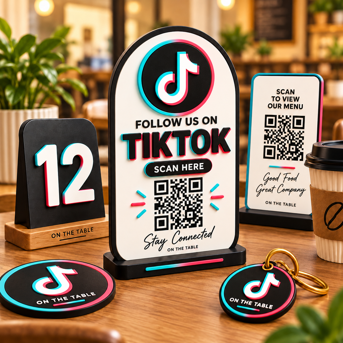 3D-printed TikTok QR code social card for cafés