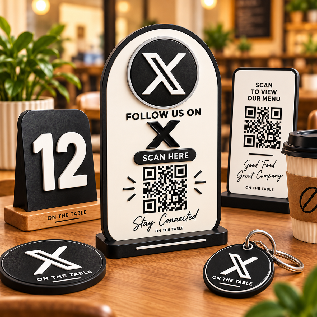 3D-printed X QR code social card for cafés
