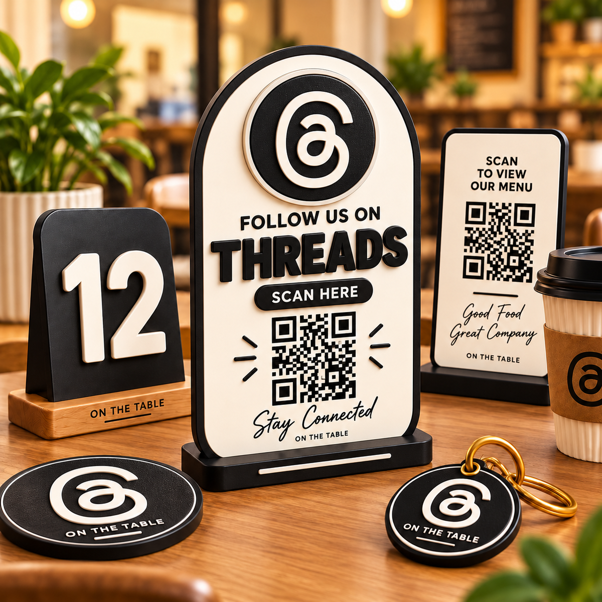 3D-printed Threads QR code social card for cafés