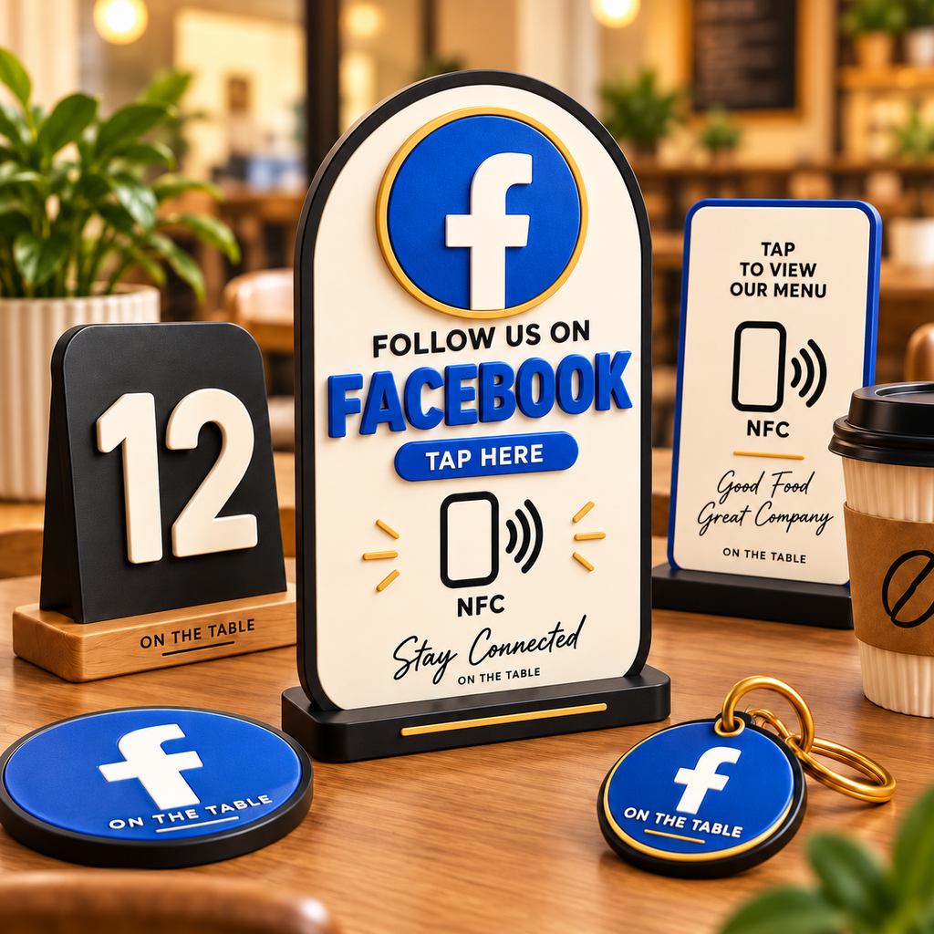 NFC tap sign used as a café menu display